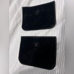 CHANEL Black Velvet Pouch Pair with Embossed CC Logo